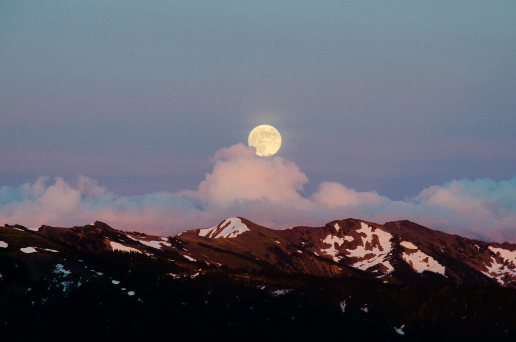 Full moon over Olympic Mountains