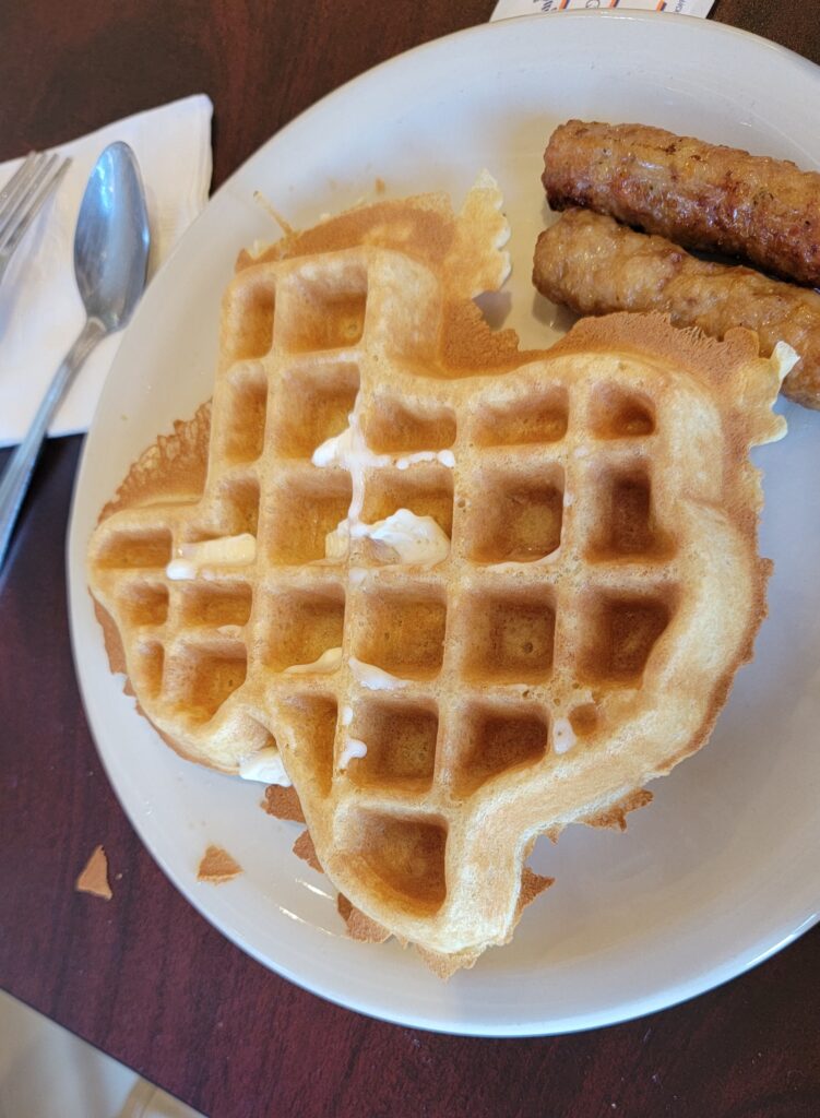 Hotel Capitan, Van Horn, TX, Texas waffle for breakfast